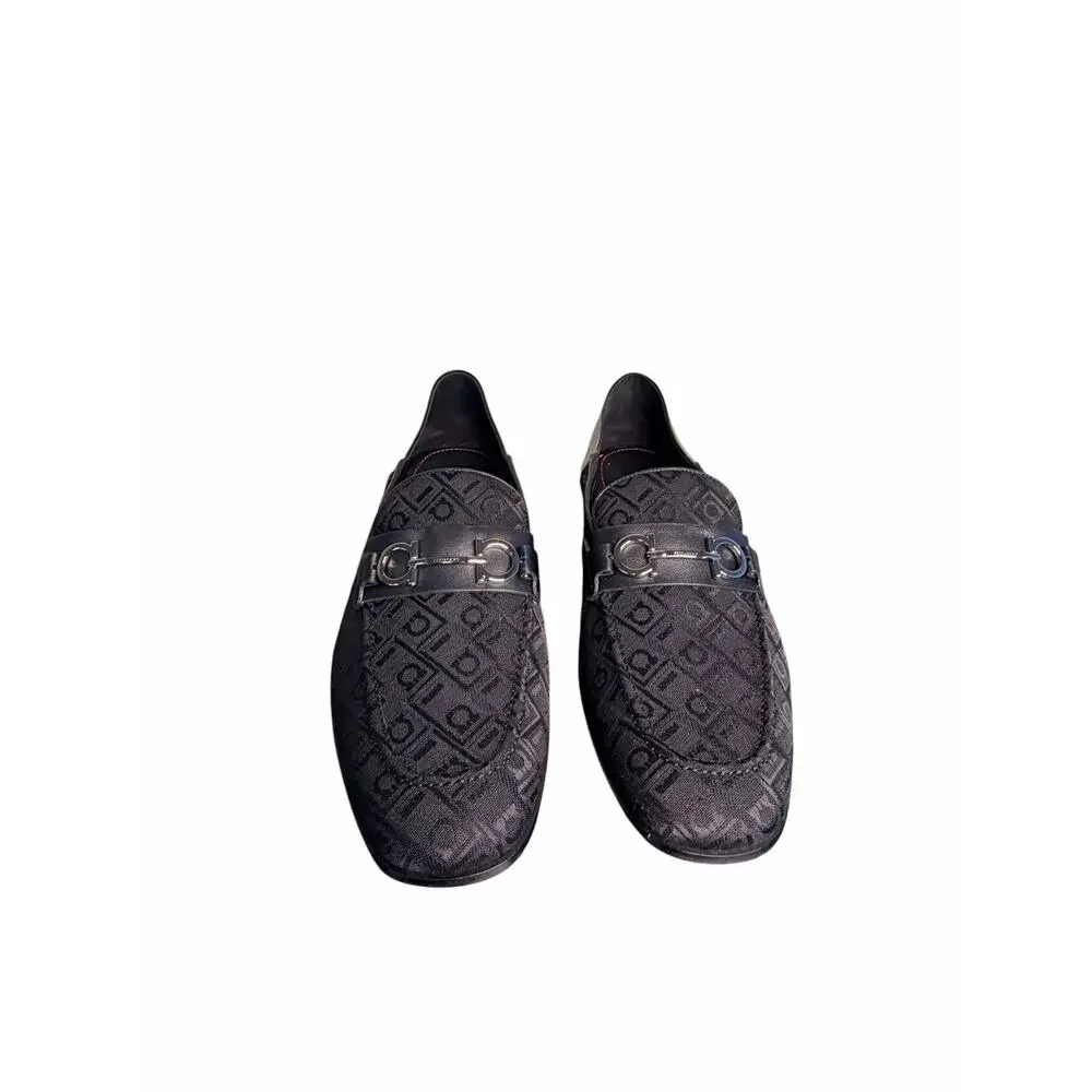 Ferragamo NIB Biarritz Gancini Patterned Loafers in Black Size 11